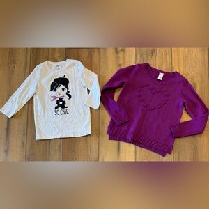 Gymboree White Graphic Tee & Purple Pom-Pom Sweater Set